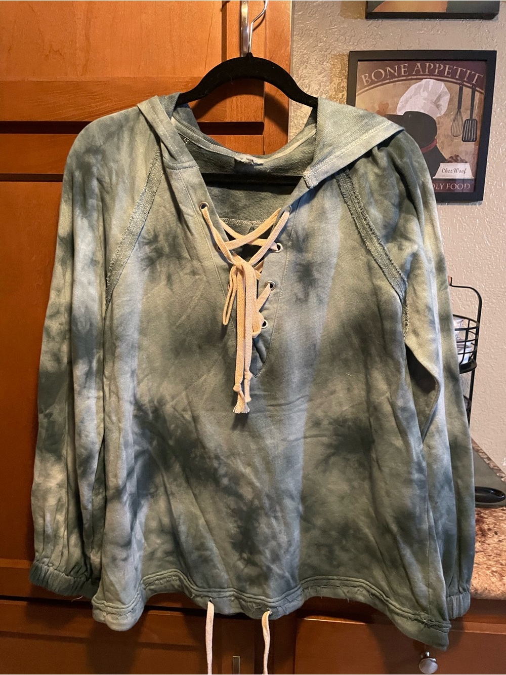 POL Green Lace-Up Hoodie with Cream Drawstrings